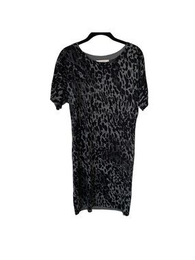 ANN TAYLOR LOFT Gray Animal Print 100% Wool Short Sleeve Sweater Dress Size M